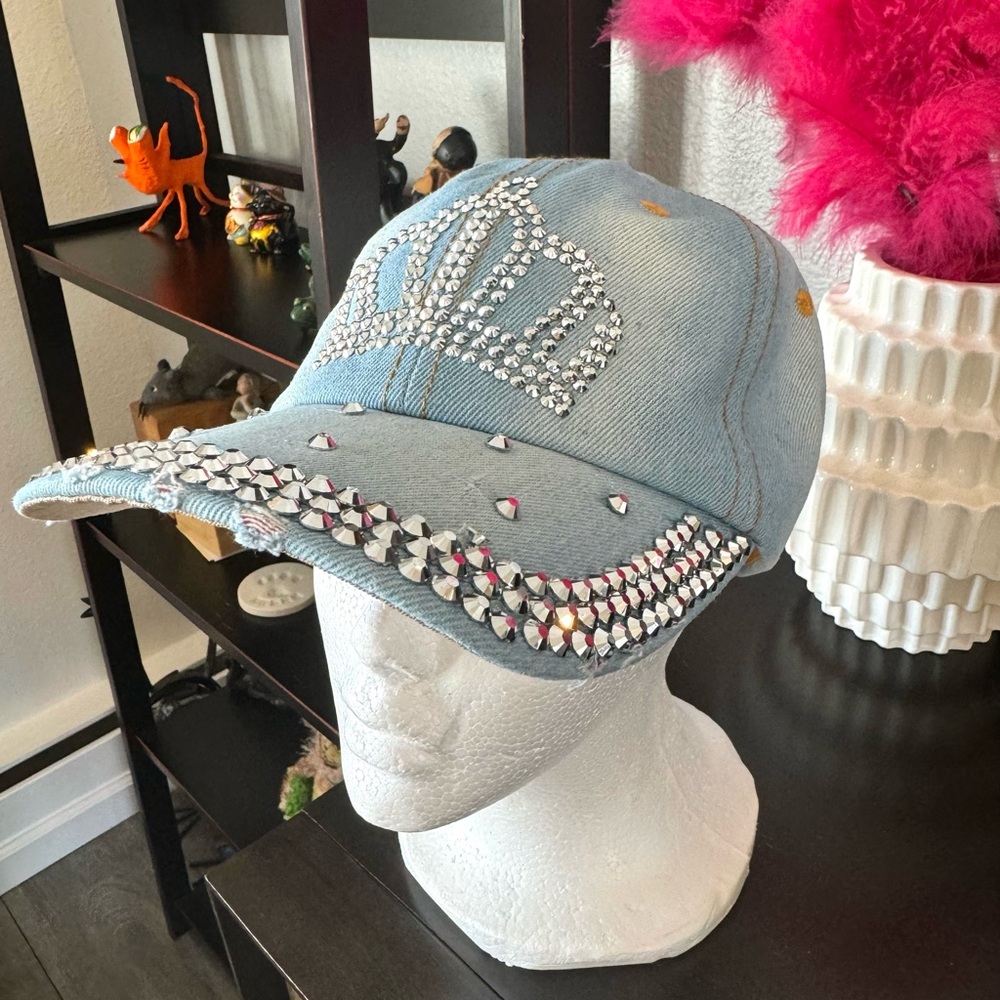 Olivia & Kate NY Distressed Denim Cap with Studded Front